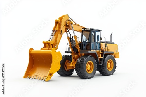 Fototapeta Naklejka Na Ścianę i Meble -  3d rendering of construction machinery  excavator and mini loader group on white background