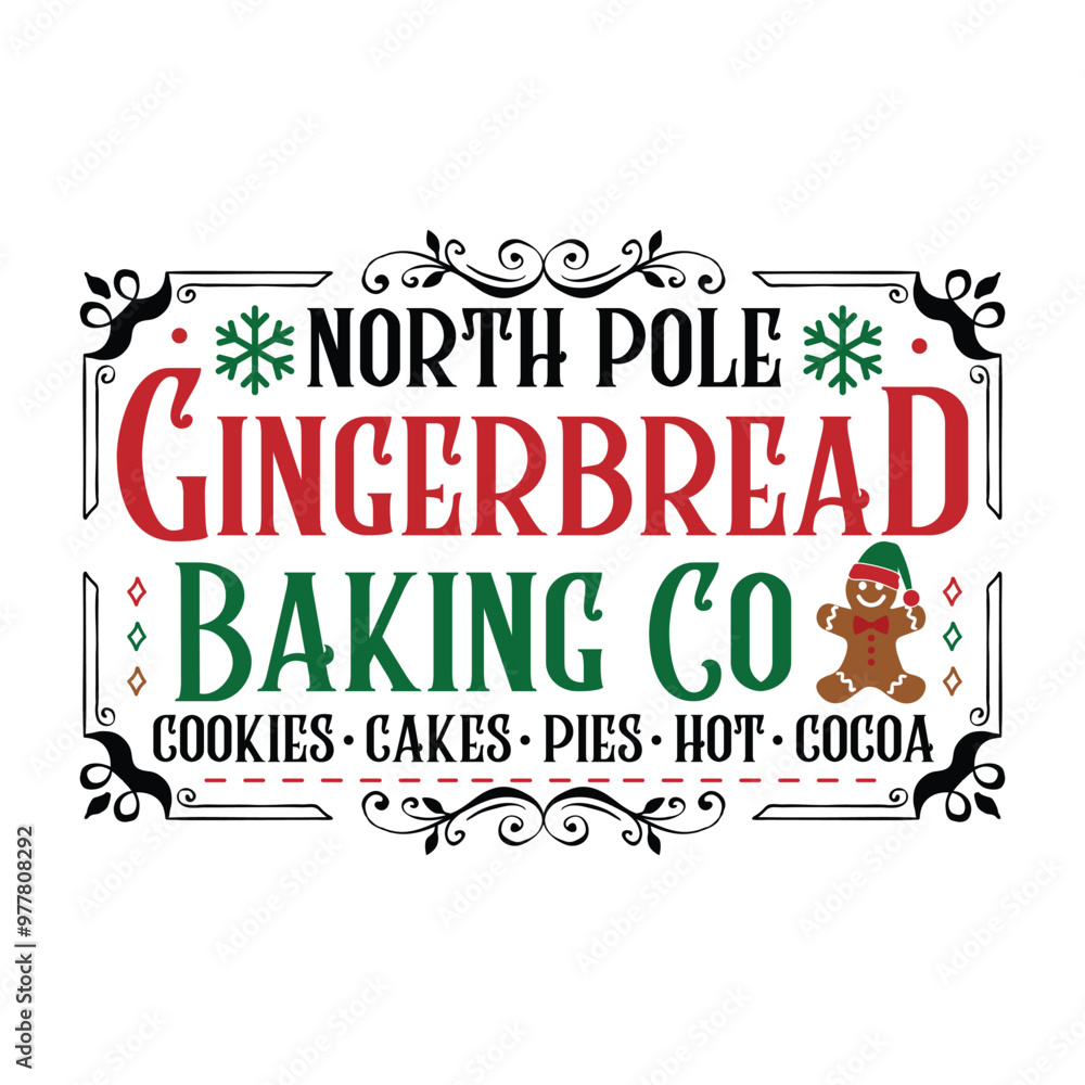 Obraz premium Christmas Gingerbread Sign vintage sign, Gingerbread Bakery, Vintage Christmas Baking Sign, Kitchen