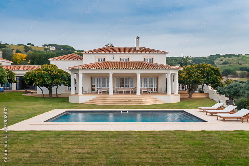 Fototapeta premium Luxury Villa with Pool and Lush Landscape