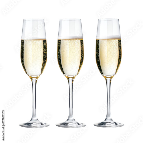 Wallpaper Mural Elegant trio of champagne glasses filled with sparkling bubbly, perfect for celebration and festive occasions. PNG file, Transparent background. Torontodigital.ca