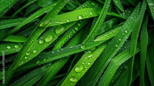 Close Up of Dew Drops on Lush Green Grass