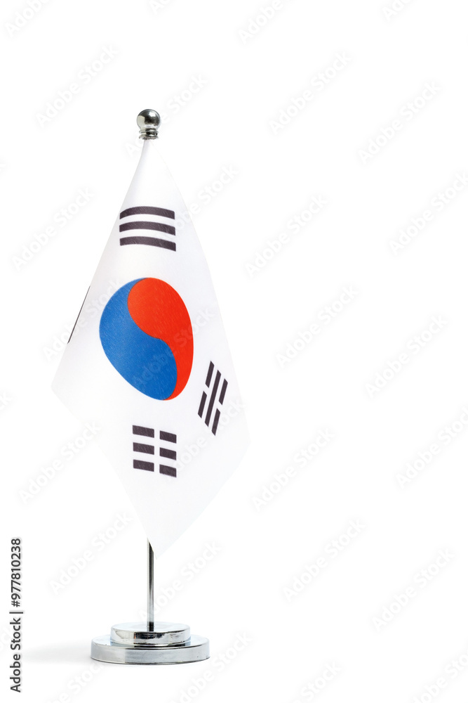 Flag South Korea on stand, highlighted on white background. Flag South Korea on stand, highlighted on white background.
