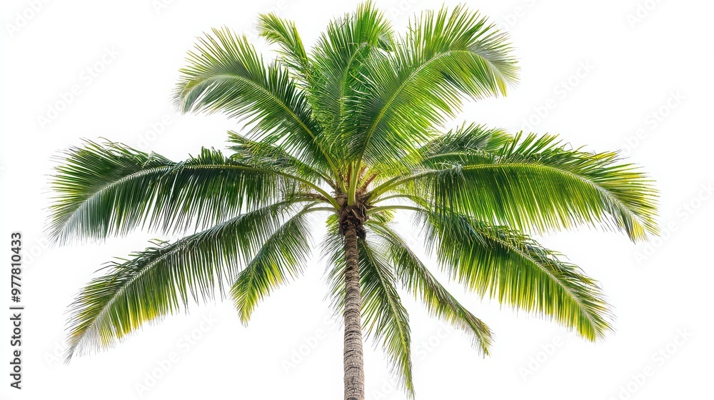 Fototapeta premium A vibrant palm tree with lush green fronds, perfect for representing tropical bliss and natural beauty.