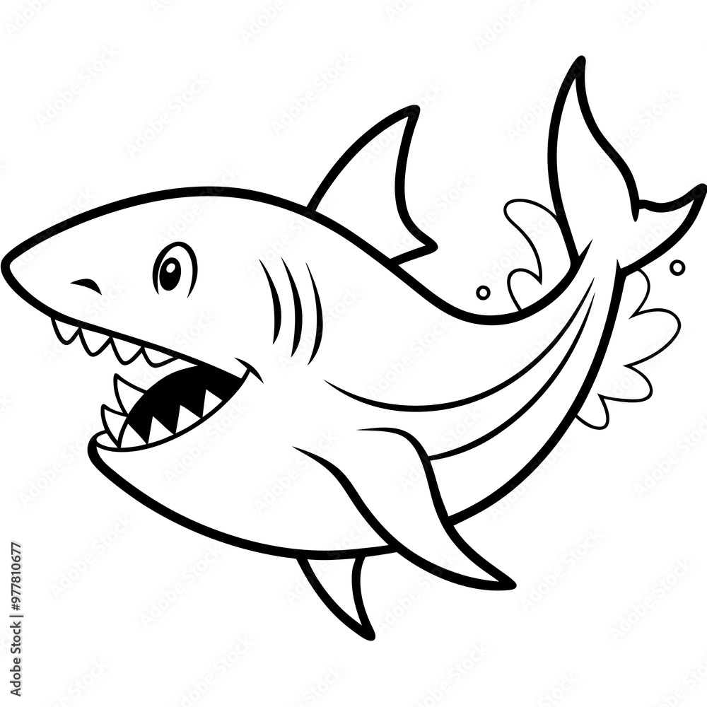 Shark swimming with its dorsal fin breaking the water, sharp teeth visible vector Shark swimming with its dorsal fin breaking the water, sharp teeth visible vector