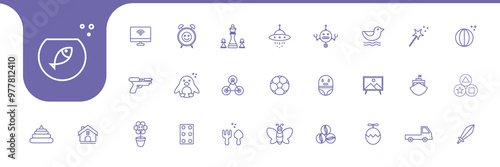 children toys line icon set design vector