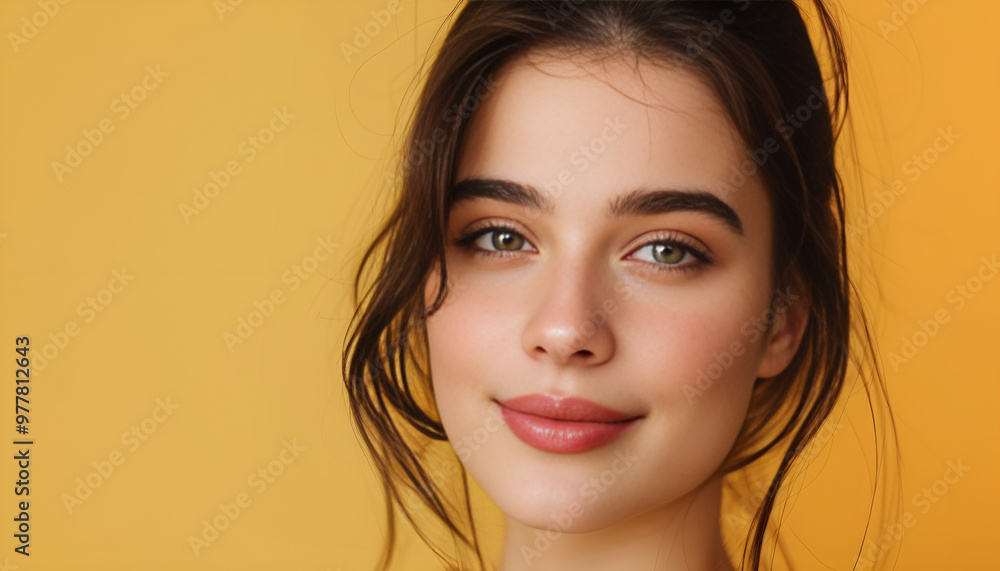 Beautiful young woman on color background, closeup Beautiful young woman on color background, closeup