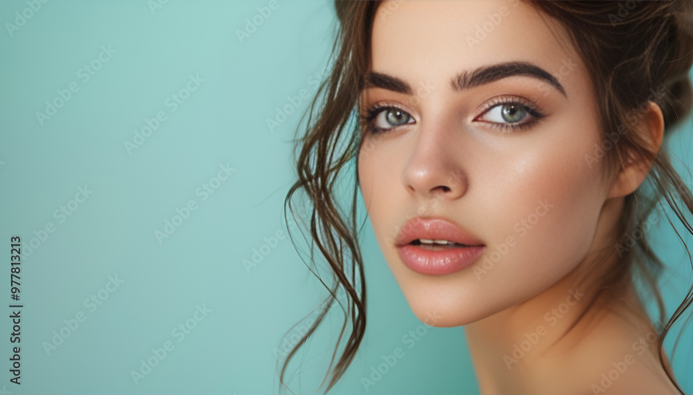 Beautiful young woman on color background, closeup Beautiful young woman on color background, closeup