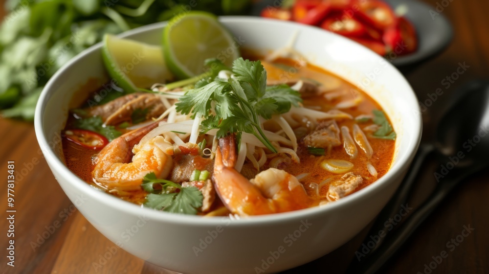 Spicy Shrimp Noodle Soup with Fresh Cilantro and Lime Spicy Shrimp Noodle Soup with Fresh Cilantro and Lime