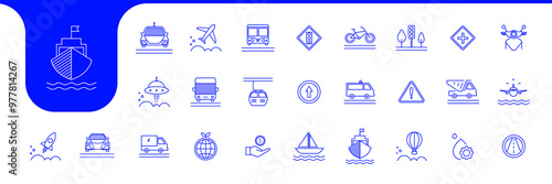 vehicles line icons set design vector