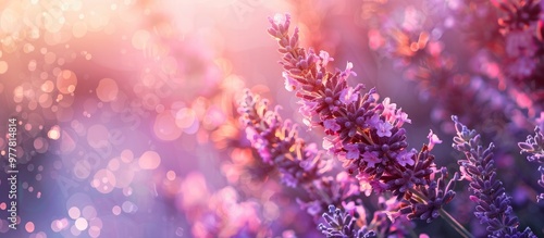 Lavender in a wildflower setting Fragrant plants Selective focus Copy space