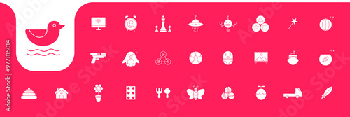 children toys simple icons set design vector