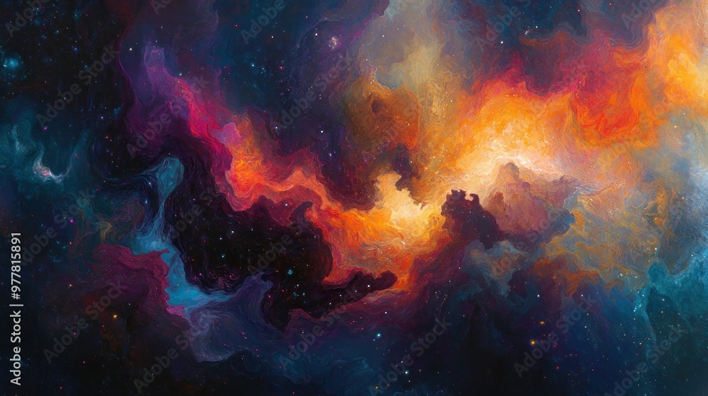 Abstract Cosmic Nebula with Swirling Colors and Stars Abstract Cosmic Nebula with Swirling Colors and Stars