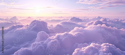 Beautiful purple sky at twilight with soft fluffy clouds. Copy space image. Place for adding text and design