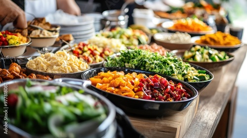 A Buffet Table with a Variety of Salads