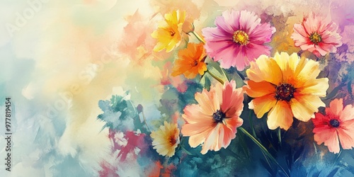 Wallpaper Mural Watercolor painting of colorful flowers. Torontodigital.ca