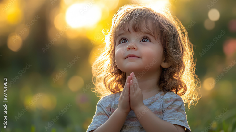 portrait of a young child praying , nature park background portrait of a young child praying , nature park background