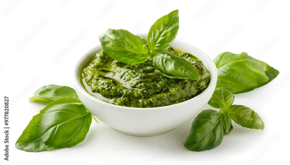Fresh tasty pesto sauce isolated on white Fresh tasty pesto sauce isolated on white