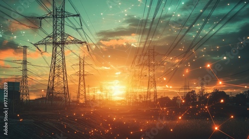 Power Lines and Glowing Connections at Sunset