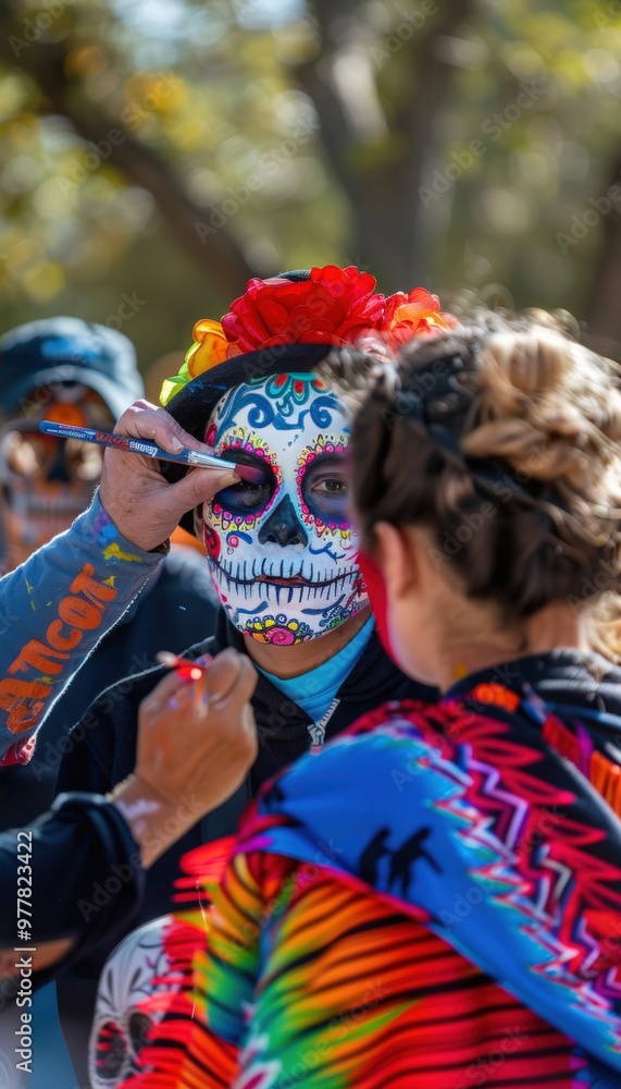 Vibrant Sugar Skull Face Painting at Día de los Muertos Festival - Perfect for Poster or Event Promotion Vibrant Sugar Skull Face Painting at Día de los Muertos Festival - Perfect for Poster or Event Promotion