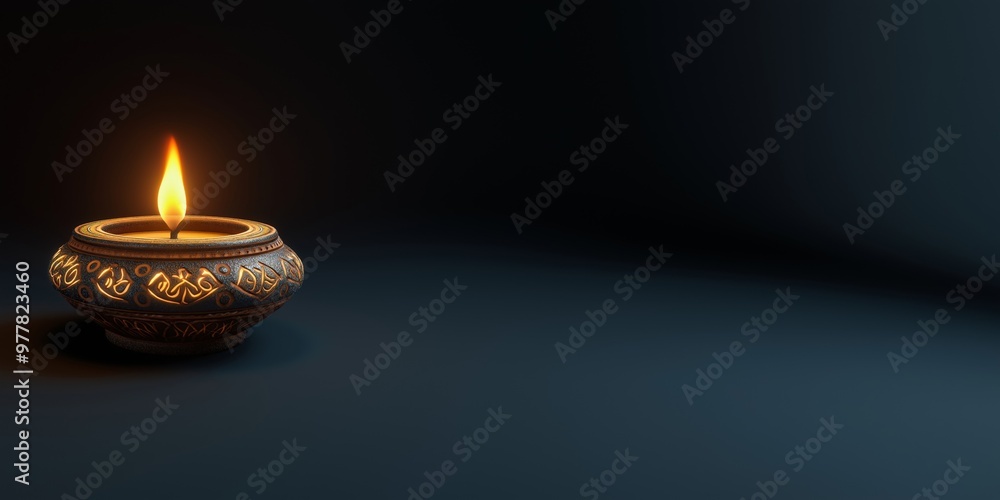 A close-up of a beautifully crafted Diya lamp glowing warmly against a dark background, highlighting its intricate design and the soft light it emits A close-up of a beautifully crafted Diya lamp glowing warmly against a dark background, highlighting its intricate design and the soft light it emits