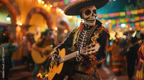 Día de los Muertos Celebration with Skeleton Performer and Traditional Mexican Music