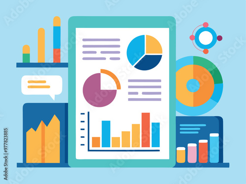 A financial report with charts and graphs. vector art illustration
