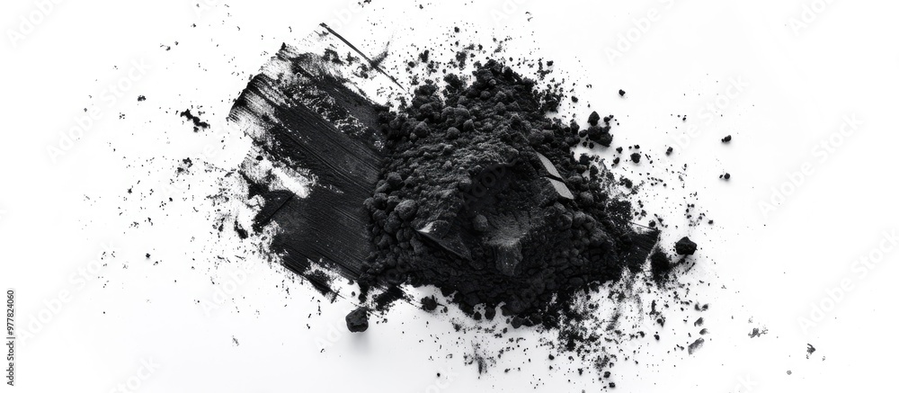 Graphite powder utilized in industry a black powder set against a white background with copyspace Graphite powder utilized in industry a black powder set against a white background with copyspace