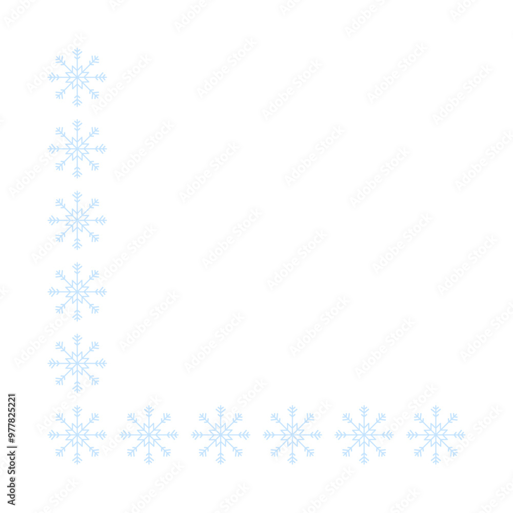 Page corner border with light blue snowflakes. Border for banner, text or photo Merry Christmas and New Year. Vector. Page corner border with light blue snowflakes. Border for banner, text or photo Merry Christmas and New Year. Vector.