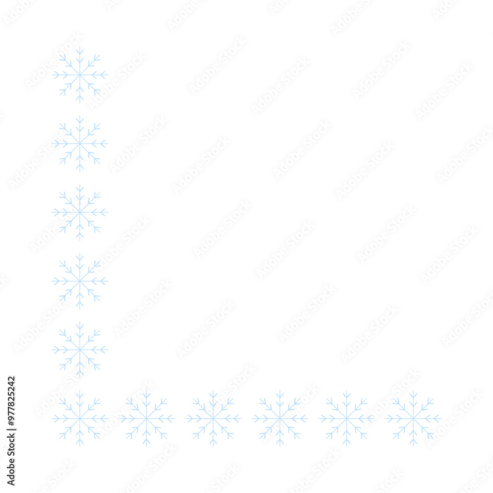 Page corner border with light blue snowflakes. Border for banner, text or photo Merry Christmas and New Year. Vector. Page corner border with light blue snowflakes. Border for banner, text or photo Merry Christmas and New Year. Vector.