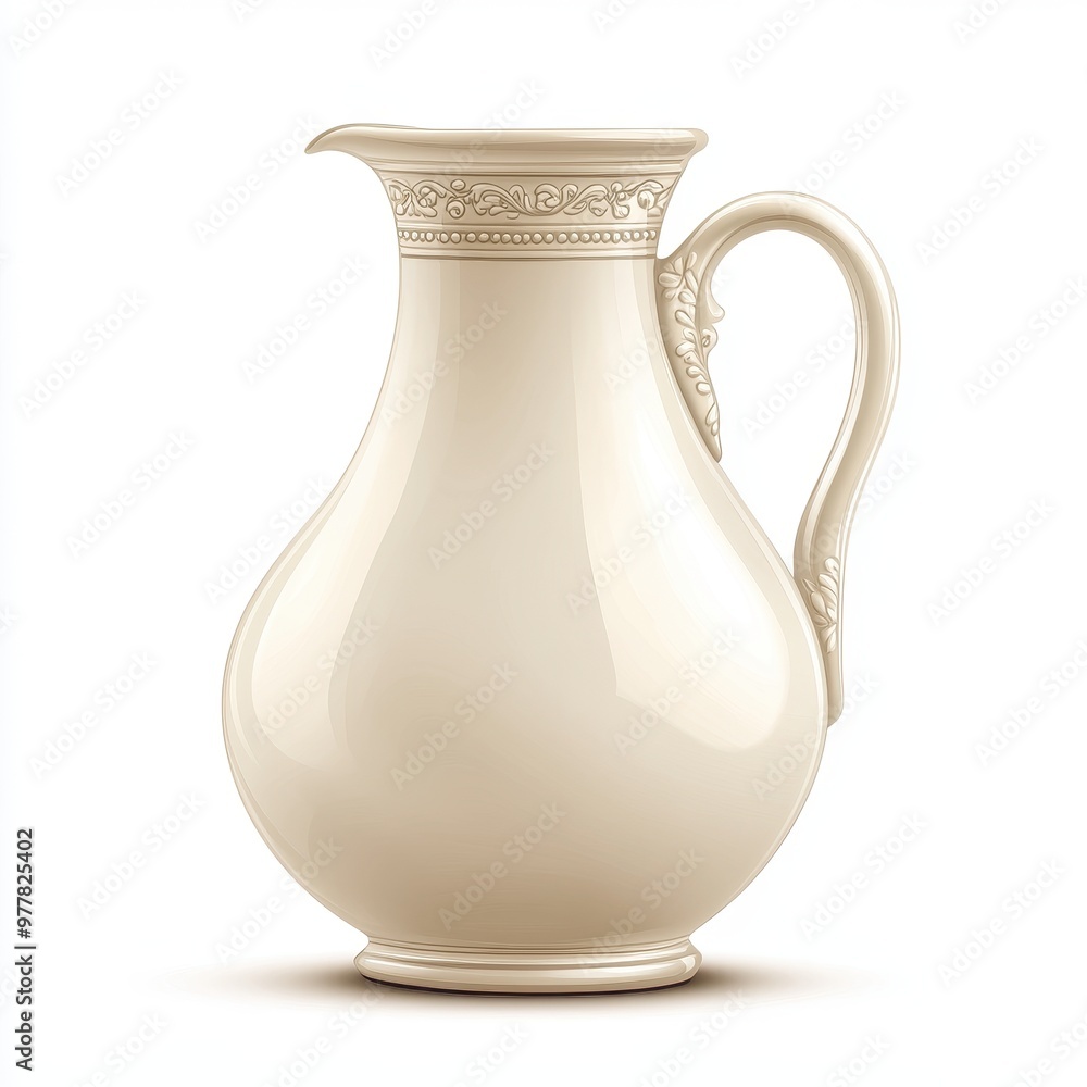 Elegant ceramic pitcher with intricate design, perfect for serving beverages or as a decorative piece in any setting, white background Elegant ceramic pitcher with intricate design, perfect for serving beverages or as a decorative piece in any setting, white background
