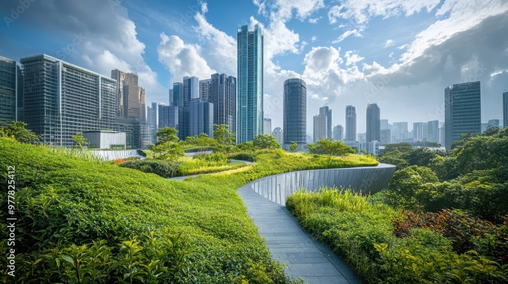 sustainable urban development, like green roofs, energy-efficient buildings, or eco-friendly public spaces, in a clean, modern city environment sustainable urban development, like green roofs, energy-efficient buildings, or eco-friendly public spaces, in a clean, modern city environment
