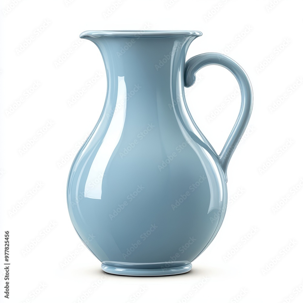 A charming blue ceramic pitcher, perfect for adding a touch of elegance to any table setting or kitchen decor, white background A charming blue ceramic pitcher, perfect for adding a touch of elegance to any table setting or kitchen decor, white background