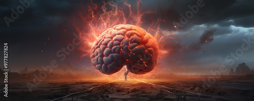 Human brain expolde illustrative style, fantasy idea concept. photo