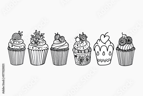 Decorative cupcake line art