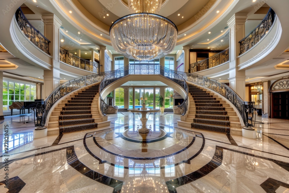 Obraz premium An image of a regal castle interior with opulent furnishings, chandeliers, and intricate decor, reflecting historical grandeur and luxur