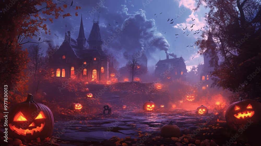 Pumpkins and a spooky night on Halloween. Pumpkins and a spooky night on Halloween.