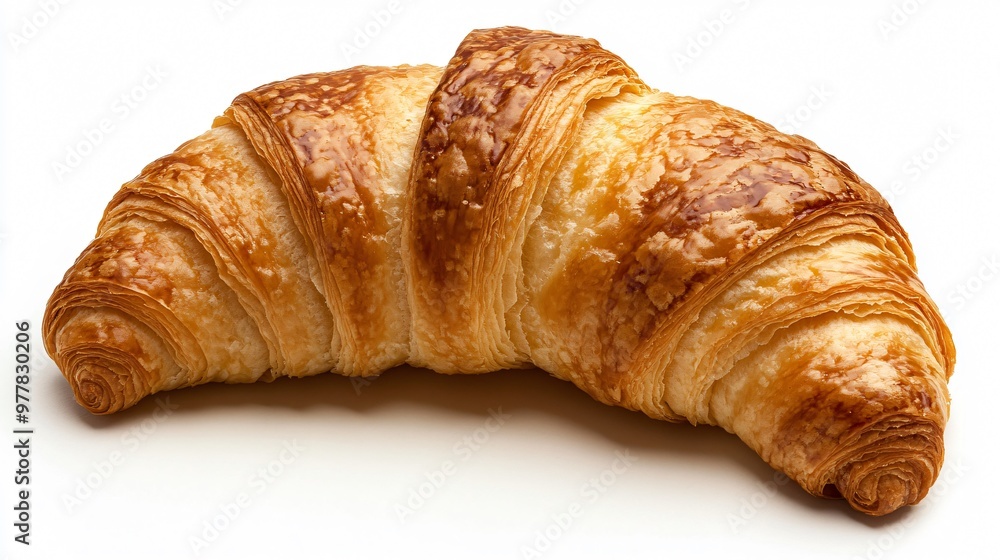 A buttery croissant with flaky layers, isolated on a clean white background, emphasizing the golden, crisp texture A buttery croissant with flaky layers, isolated on a clean white background, emphasizing the golden, crisp texture