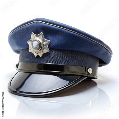 Standard police cap isolated on a white background for uniform display. Generative AI photo