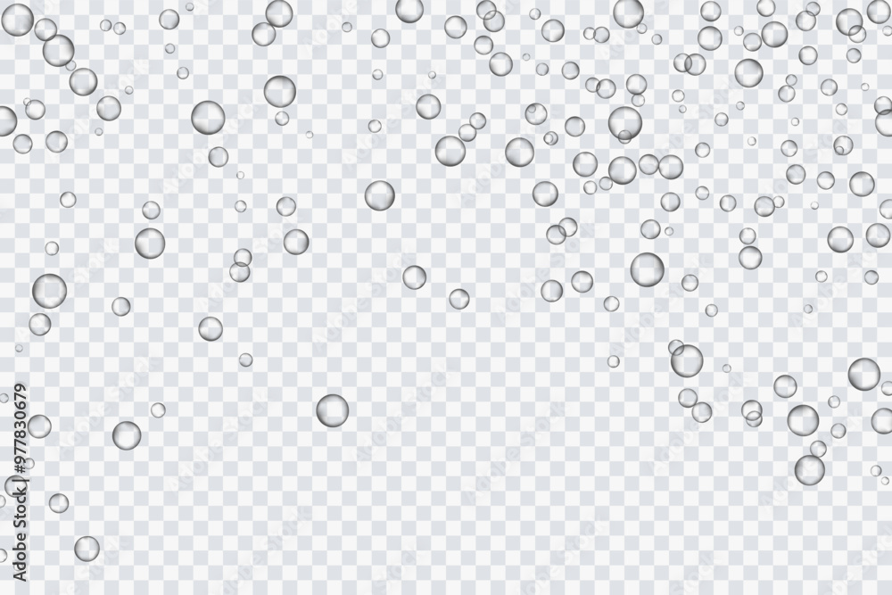 Air bubbles, oxygen, champagne crystal clear, isolated on a transparent background of modern design. Vector illustration of EPS 10. Air bubbles, oxygen, champagne crystal clear, isolated on a transparent background of modern design. Vector illustration of EPS 10.