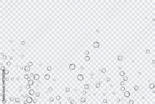 Air bubbles, oxygen, champagne crystal clear, isolated on a transparent background of modern design. Vector illustration of EPS 10.
