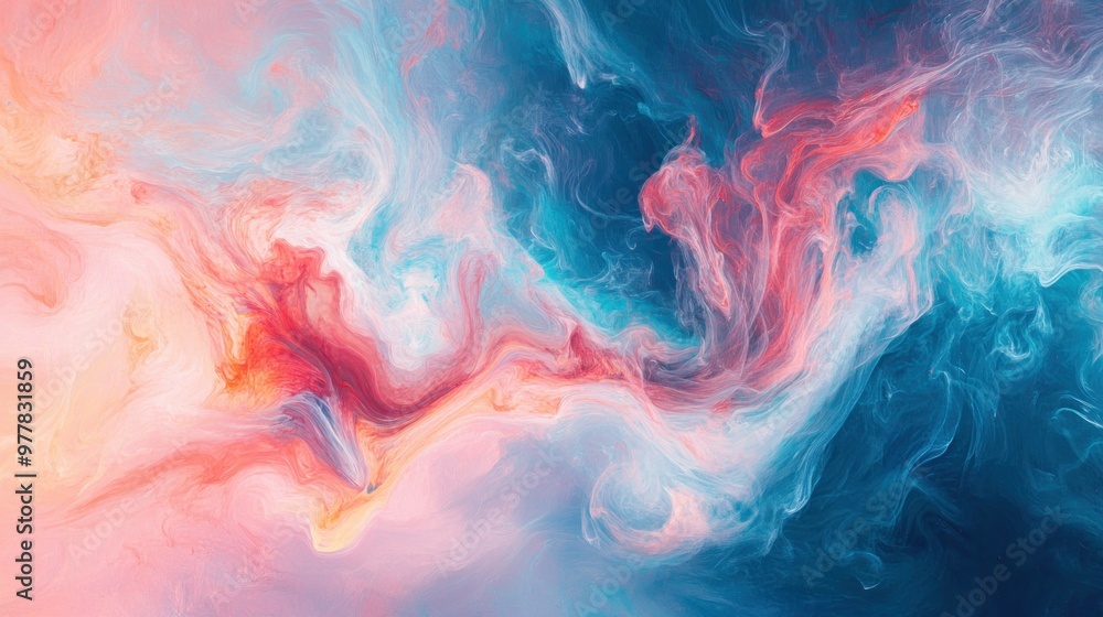 Obraz premium Abstract Swirls of Pastel Blue, Pink, and Orange Paint