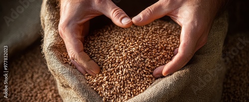 The Hands Holding Wheat Seeds