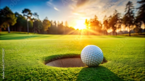 Golf ball on green near hole symbolizing success and victory