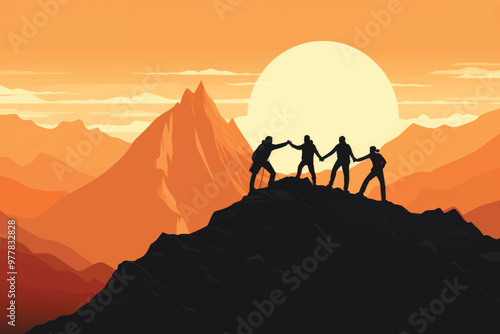 Teamwork mountain silhouette adventure