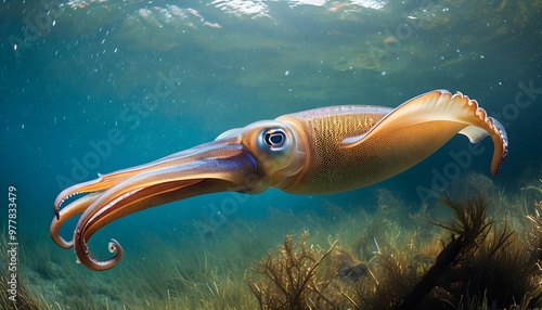 Mysterious Underwater Encounter with a Giant Squid in Its Natural Habitat photo