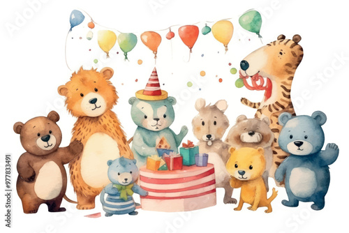 Cute animal birthday celebration illustration