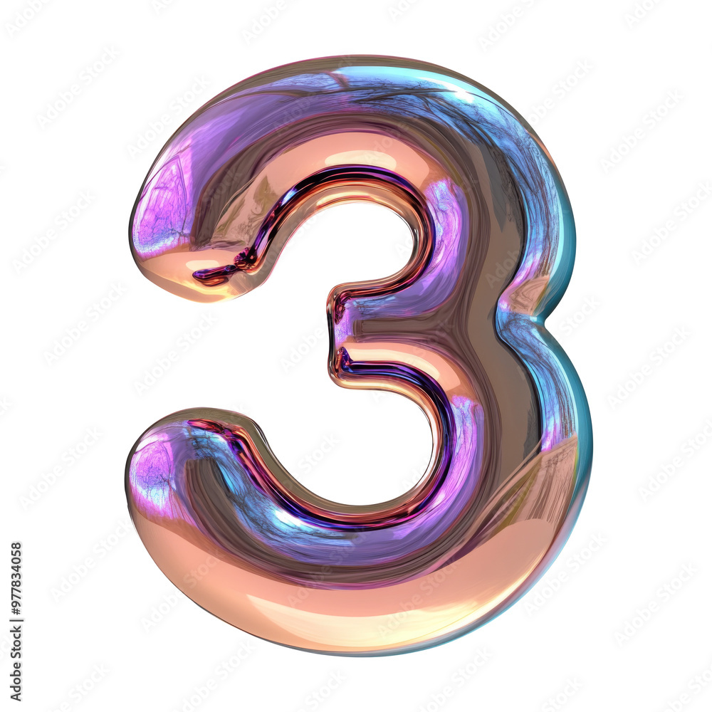 copper Hologram metallic 3 number alphabet Realistic 3D on white background. Generative AI copper Hologram metallic 3 number alphabet Realistic 3D on white background. Generative AI