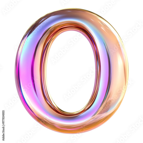 copper Hologram metallic 0 number alphabet Realistic 3D on white background. Generative AI photo