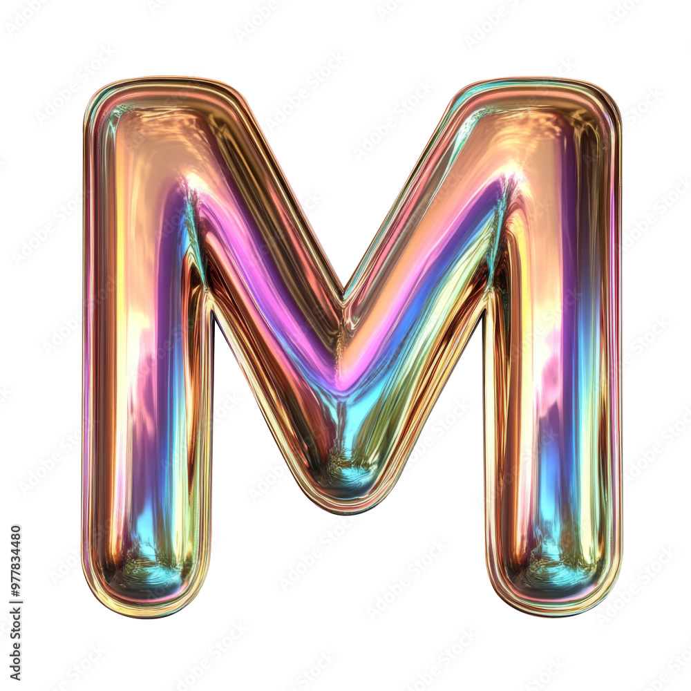 copper Hologram metallic M alphabet Realistic 3D on white background. Generative AI copper Hologram metallic M alphabet Realistic 3D on white background. Generative AI