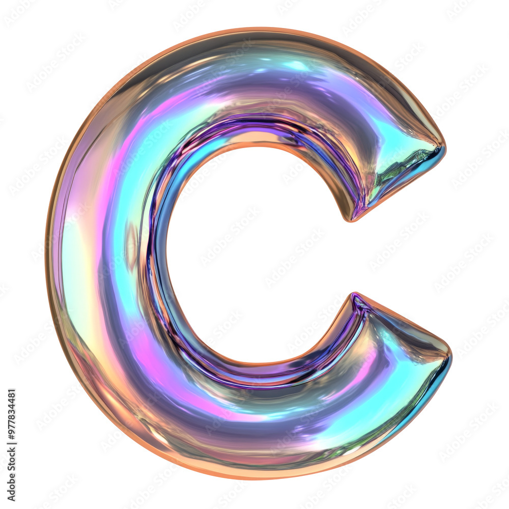 copper Hologram metallic C alphabet Realistic 3D on white background. Generative AI copper Hologram metallic C alphabet Realistic 3D on white background. Generative AI